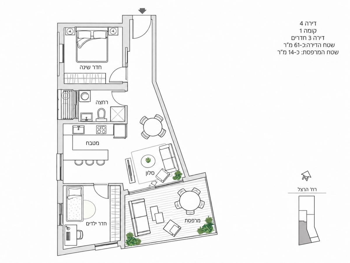 דירת 3 חדרים קומה 1 – תמונה 1